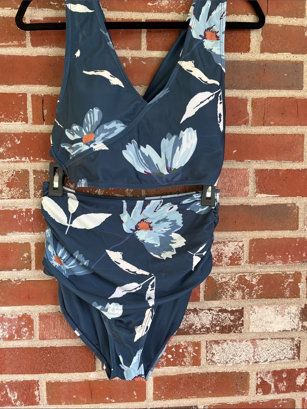 Nani 2 Piece Swim Suit Ruched High Rise Bottom small and Switch V Crop Top med